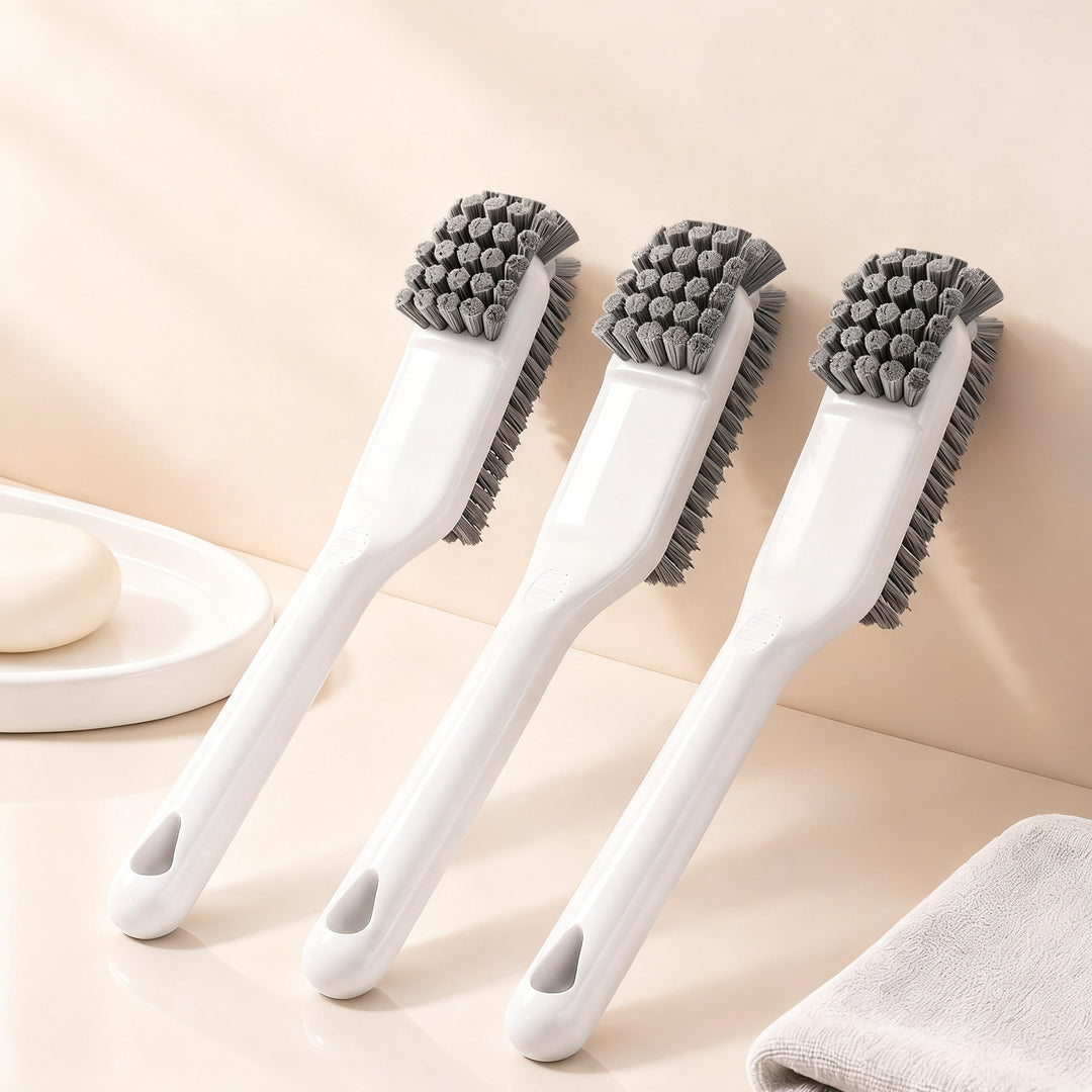 Shoe brush with long handle, double-sided