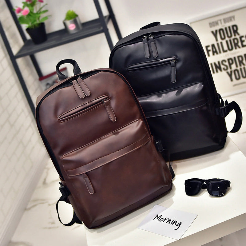 Men's backpack, PU leather, compact, for laptops up to 14 inches