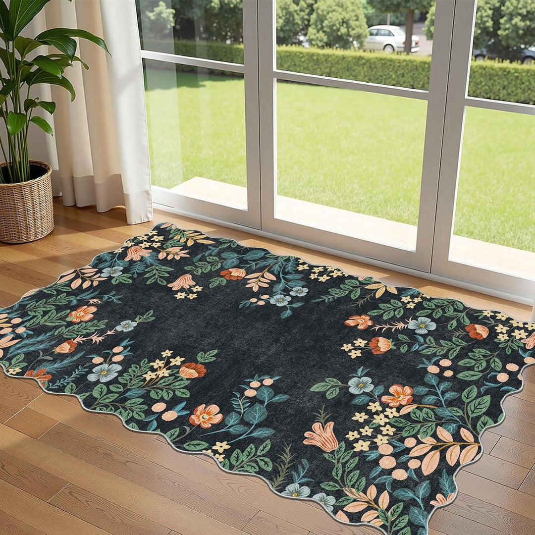Entrance mat with floral pattern, washable