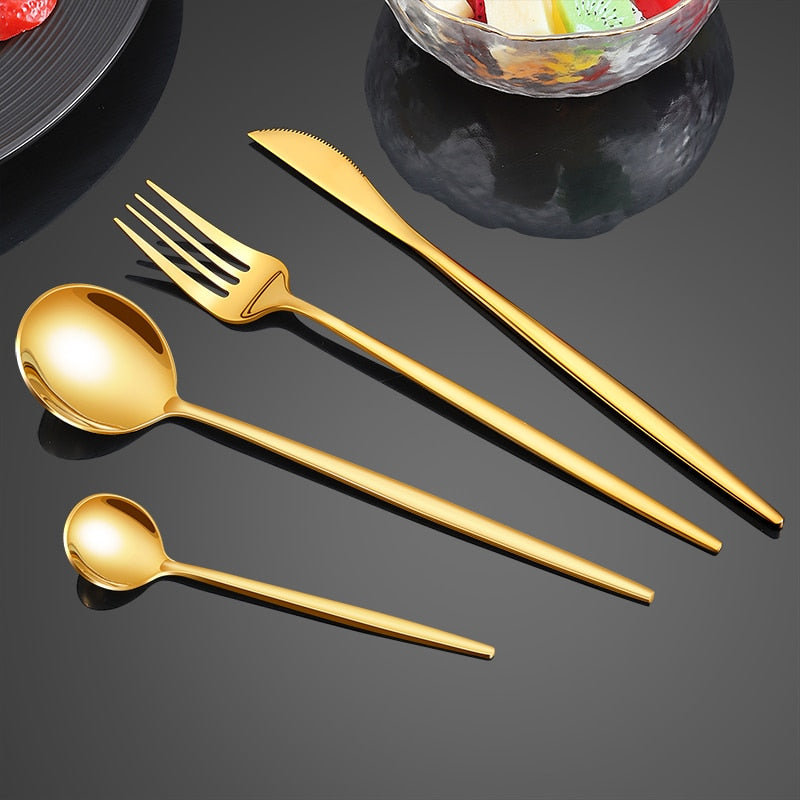 Stainless Steel Premium Dinnerware Set - Includes Steak Knife, Fork, Coffee Spoon, Teaspoon and Flatware Bowlift