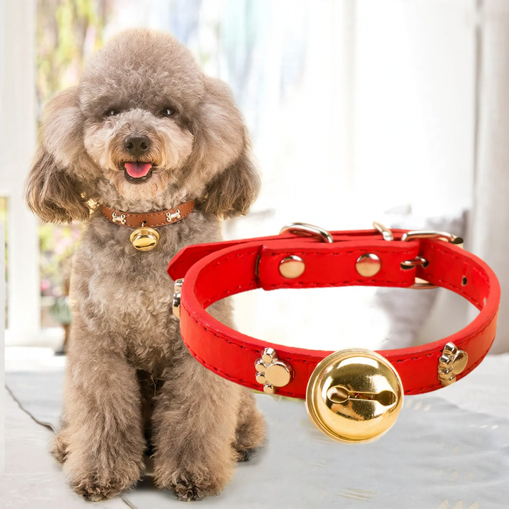 PU-Collar with Paw and Bone Design and Bell