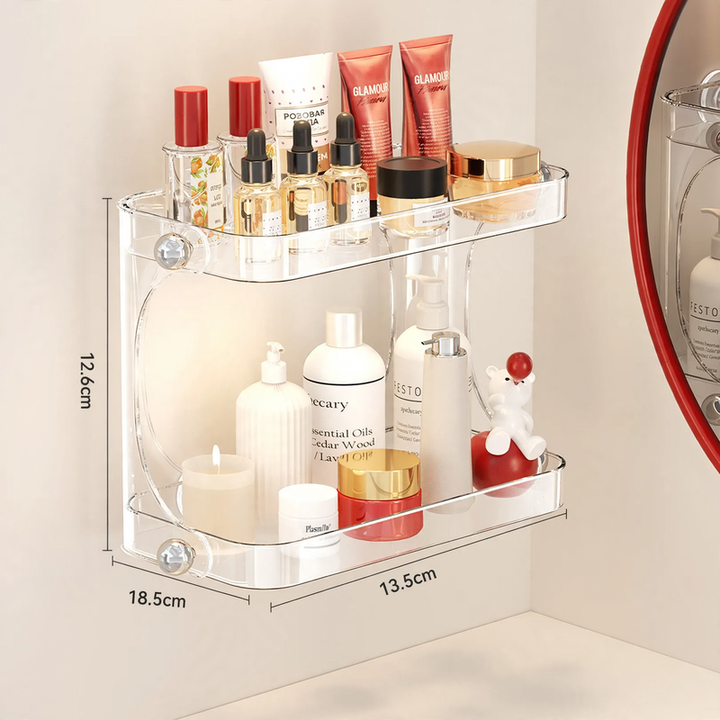 Bathroom shelf, suction cup, no drilling