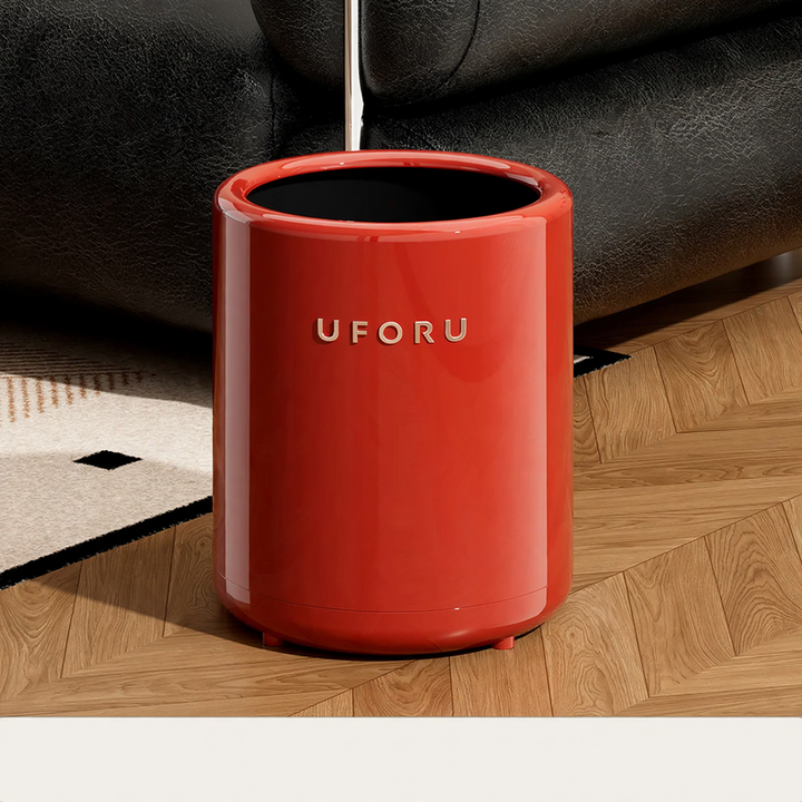 Large trash can with wheels and polka dot design