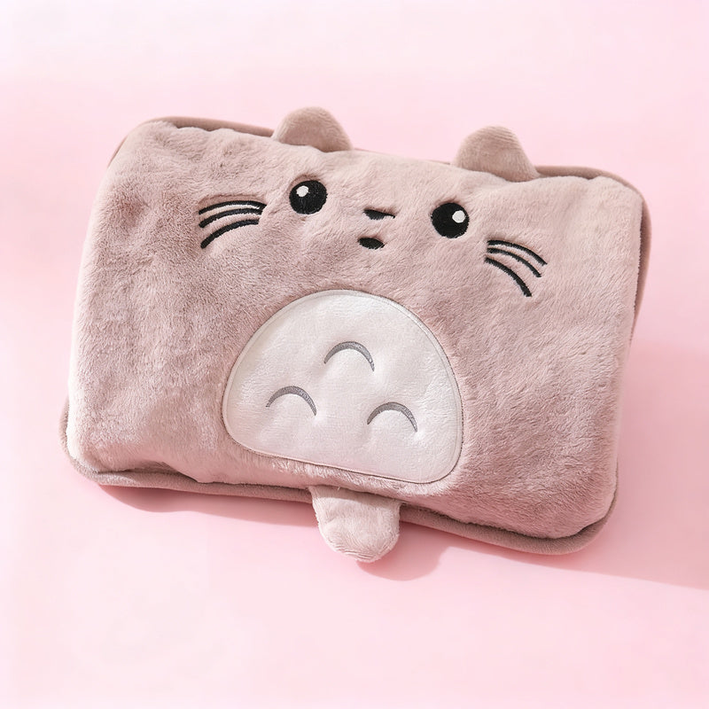 Electric hot water bottle with plush cover