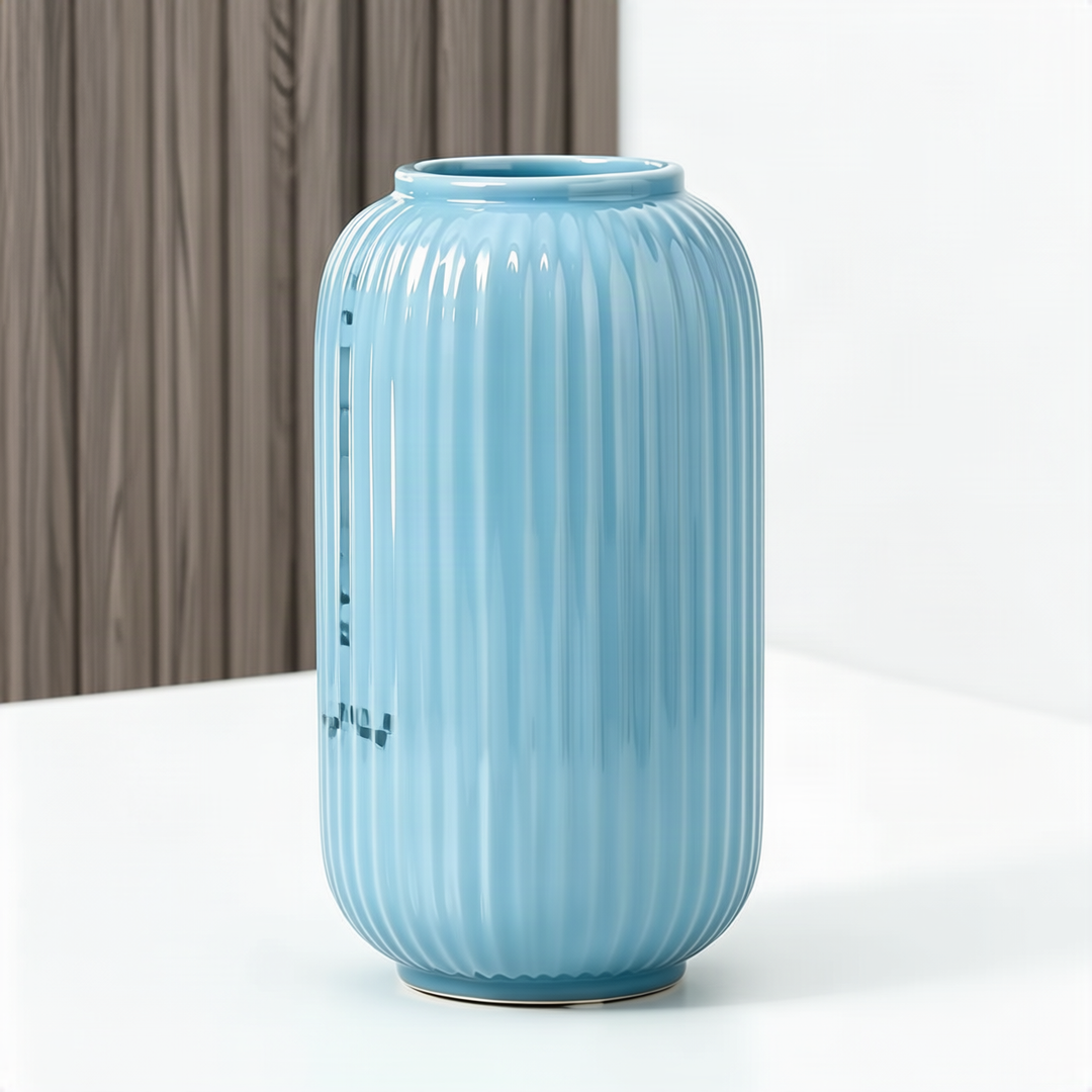 Ceramic flower vase with grooves, modern, white