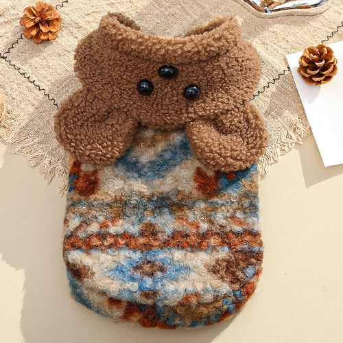 Pet sweater with fleece lining, two-armed