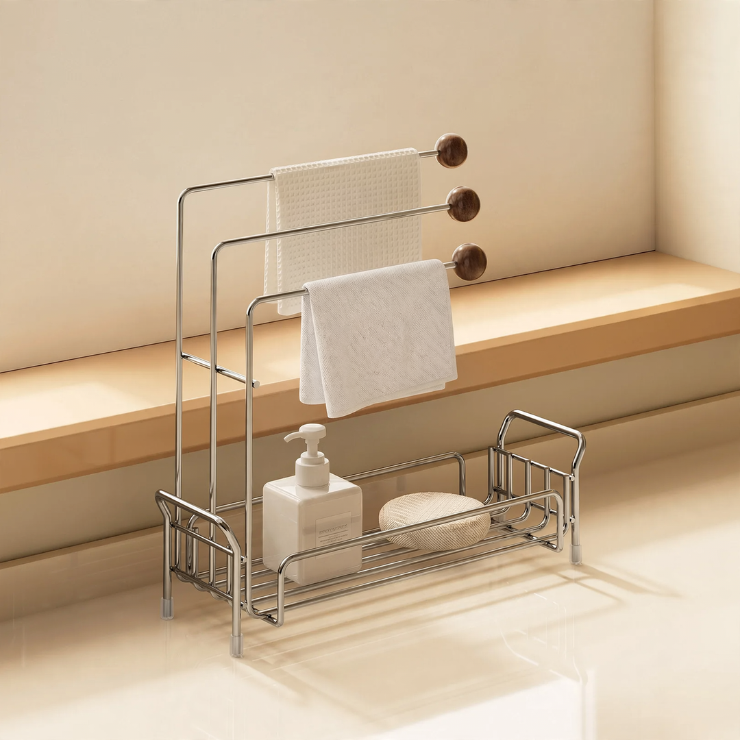 Draining rack for kitchen towels and sponges