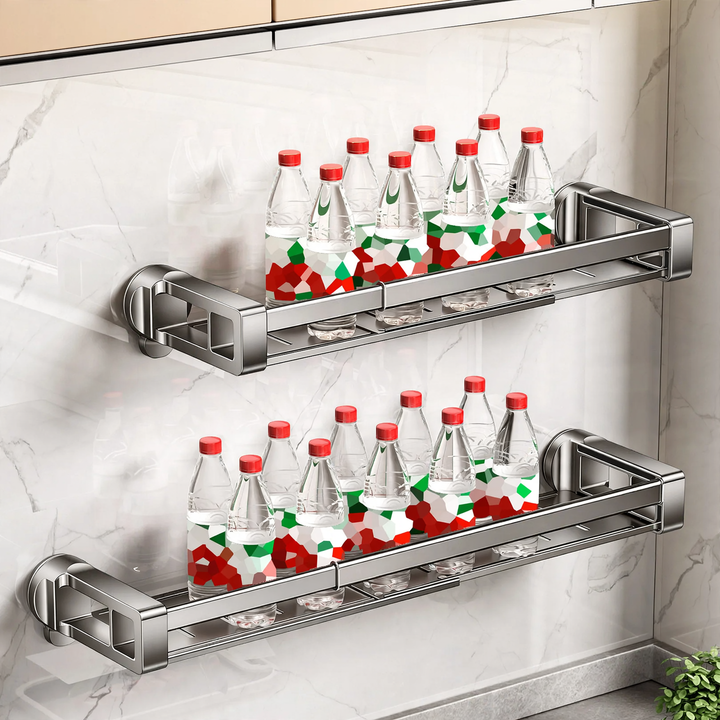 Extendable wall shelf for spices, no drilling