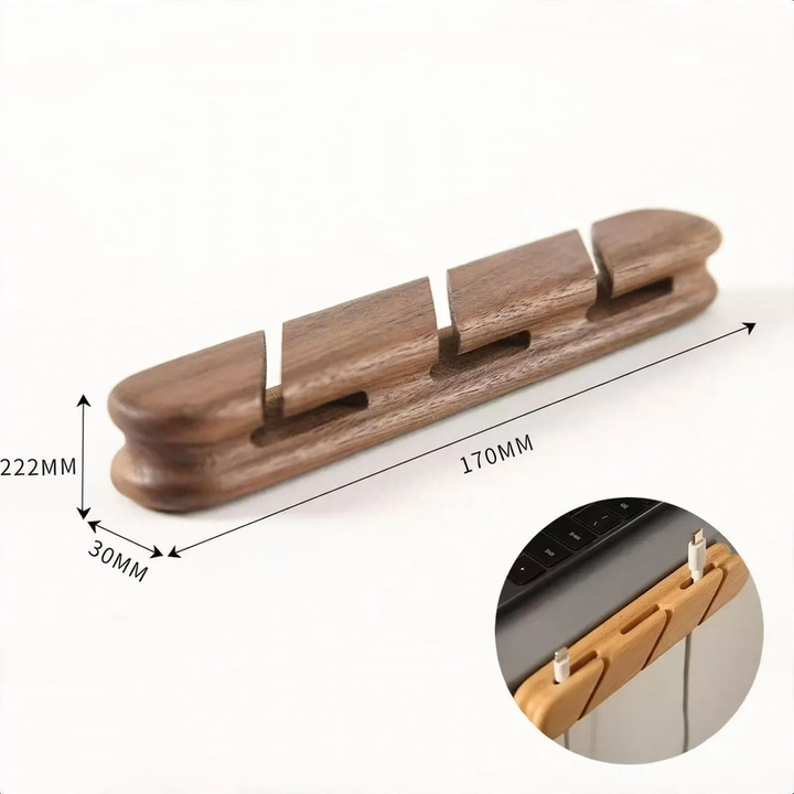 Wood cable organizer with slots