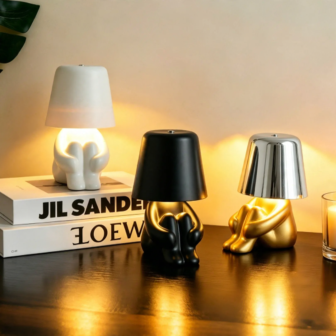 Thinker-figures-wine glass-table lamp