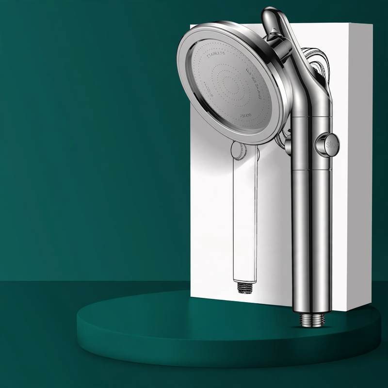 Shower head with pressure boost and swivel joint