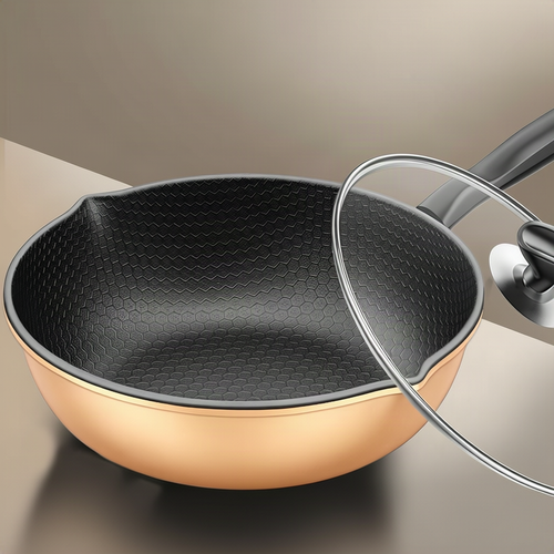 Non-stick frying pan with honeycomb pattern