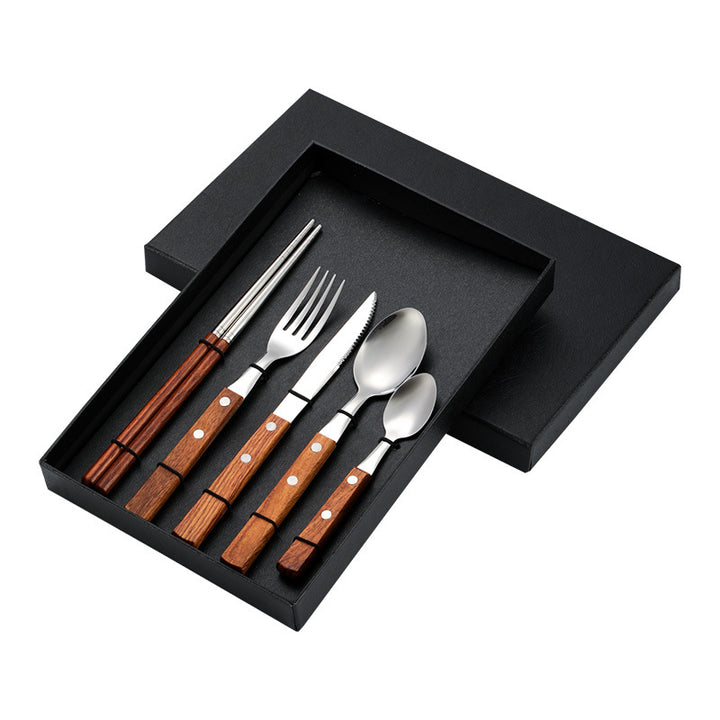 Cutlery set 12-piece, stainless steel with wooden handle