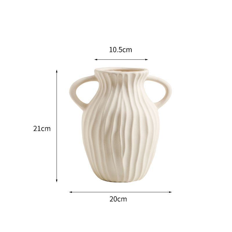 Ceramic flower vase, country house style, woven texture
