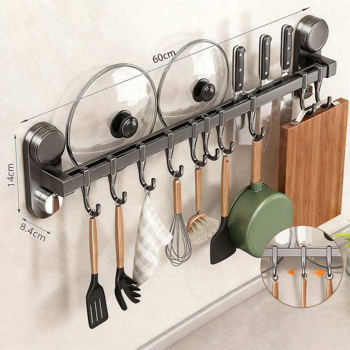 Kitchen hanger with suction cup, drill hole free