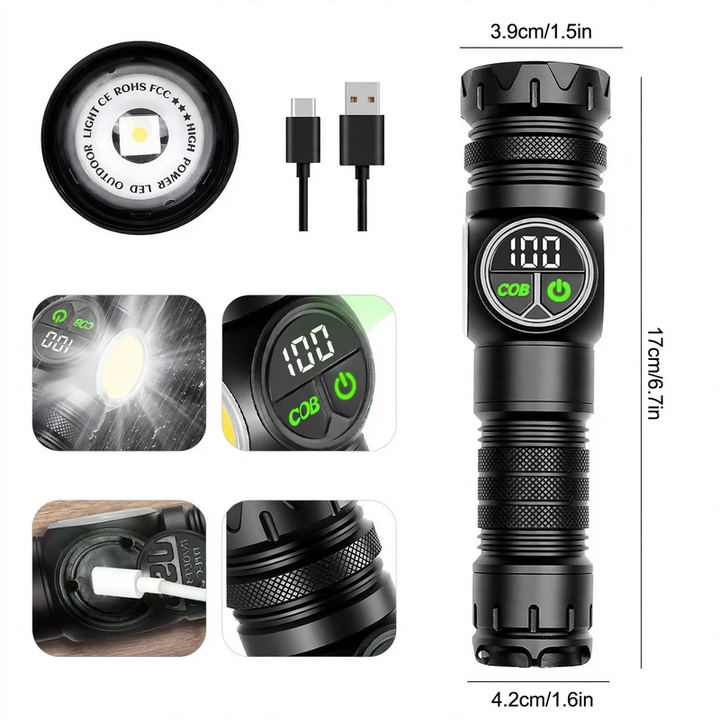 LED flashlight, aluminum, 300 mAh, focusable