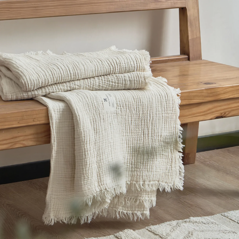 Four-layer cotton blanket, fringes, double color