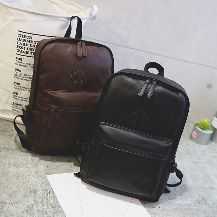 Men's backpack, PU leather, compact, for laptops up to 14 inches