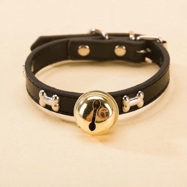 PU-Collar with Paw and Bone Design and Bell