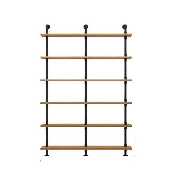 Wooden wall shelf, 140–240 cm, with metal brackets