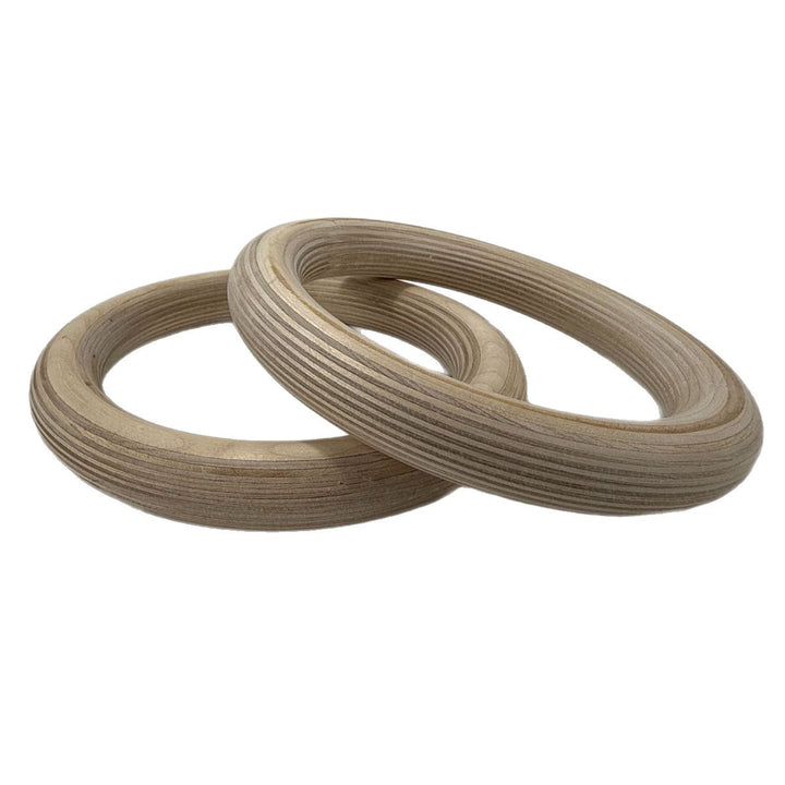 Wooden gymnastics rings with strap