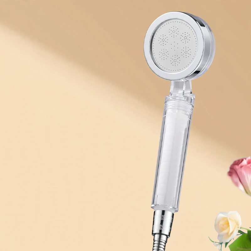 Hand shower with filter and pressure boost