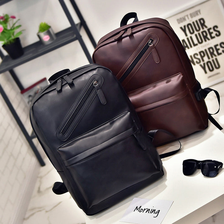 Men's backpack, PU leather, compact, for laptops up to 14 inches