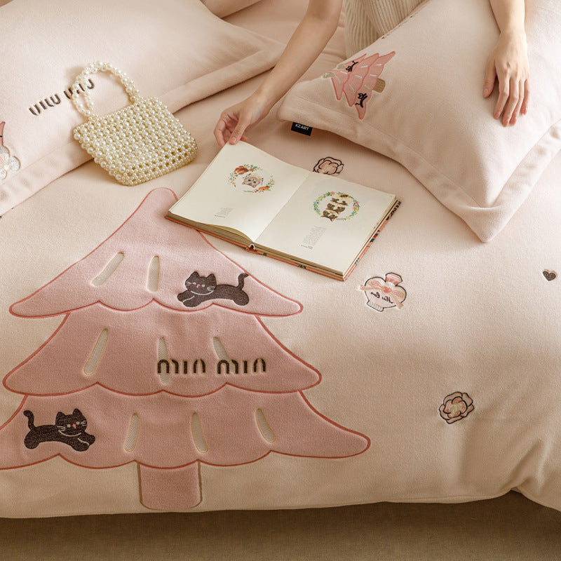 Bedding set, Christmas motif, 4-piece, fleece look