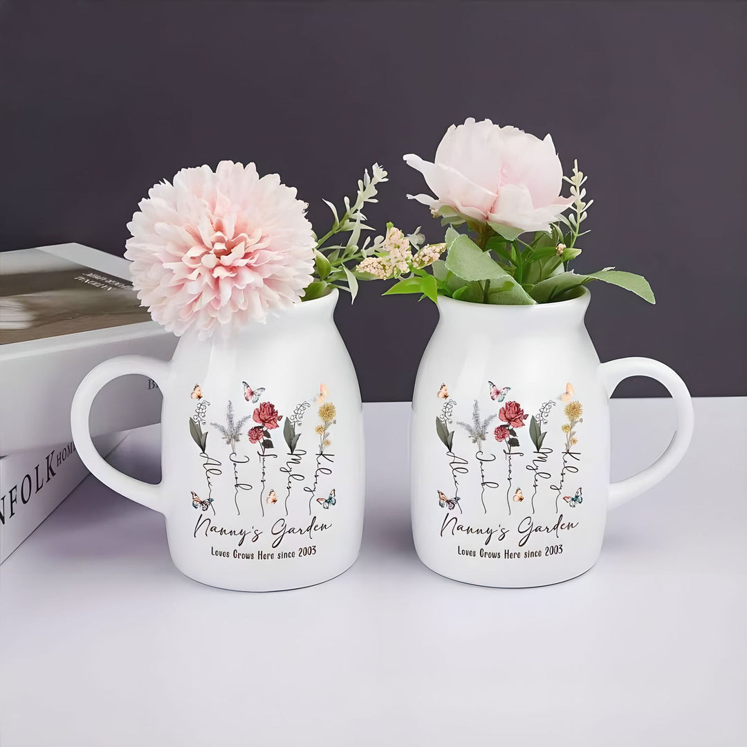 Ceramic mug with flower pattern, 300–450 ml