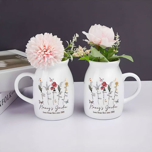 Ceramic mug with flower pattern, 300–450 ml