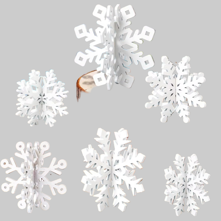 BowLift | Set of 6 Wooden Snowflakes Table Decorations White