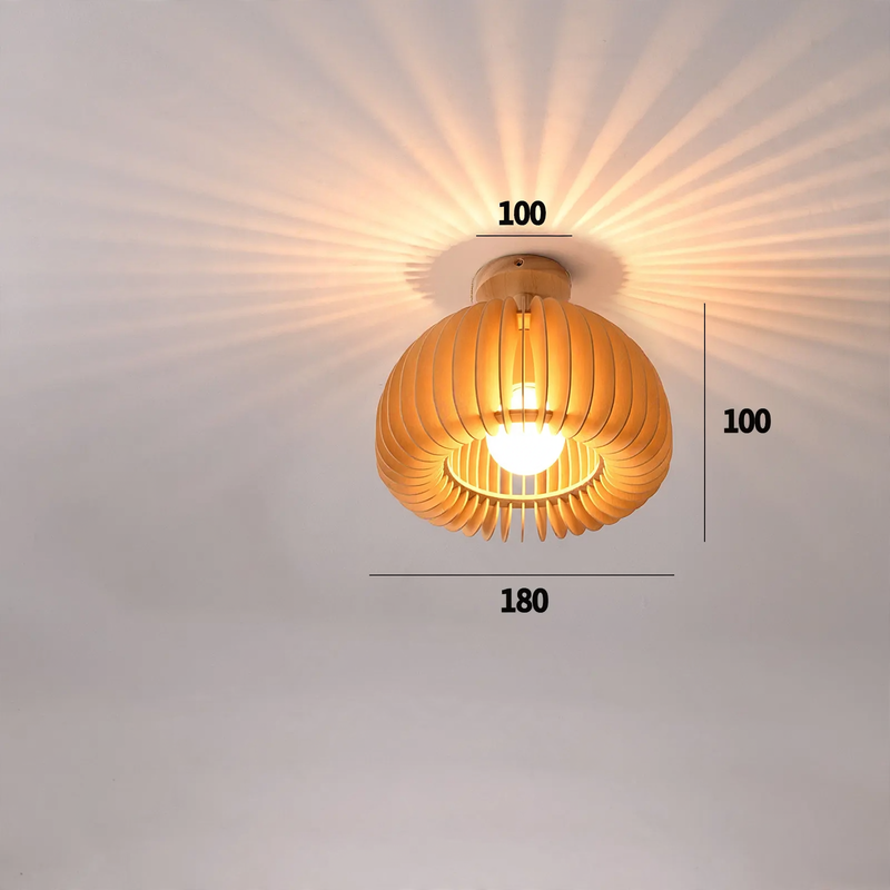 Wooden hanging lamp with LED, height adjustable