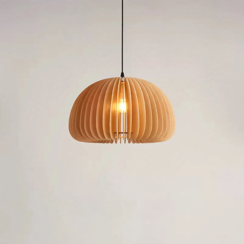 Wooden hanging lamp with LED, height adjustable