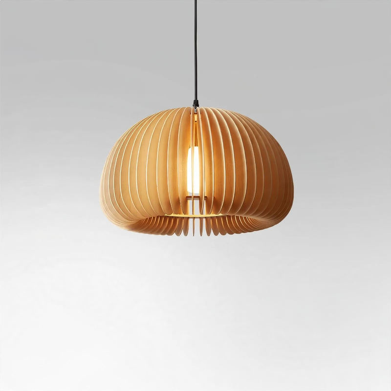 Wooden hanging lamp with LED, height adjustable