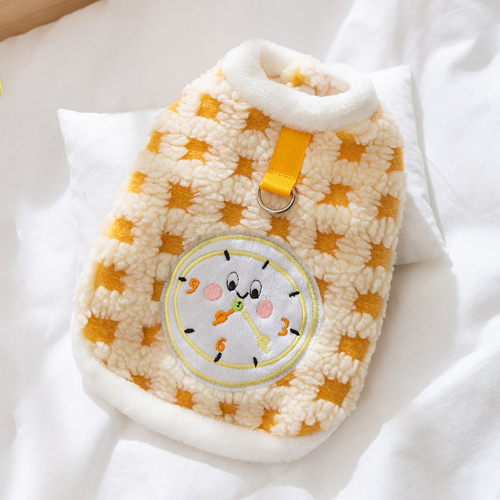 Cat fleece pullover with clock motif, multiple sizes