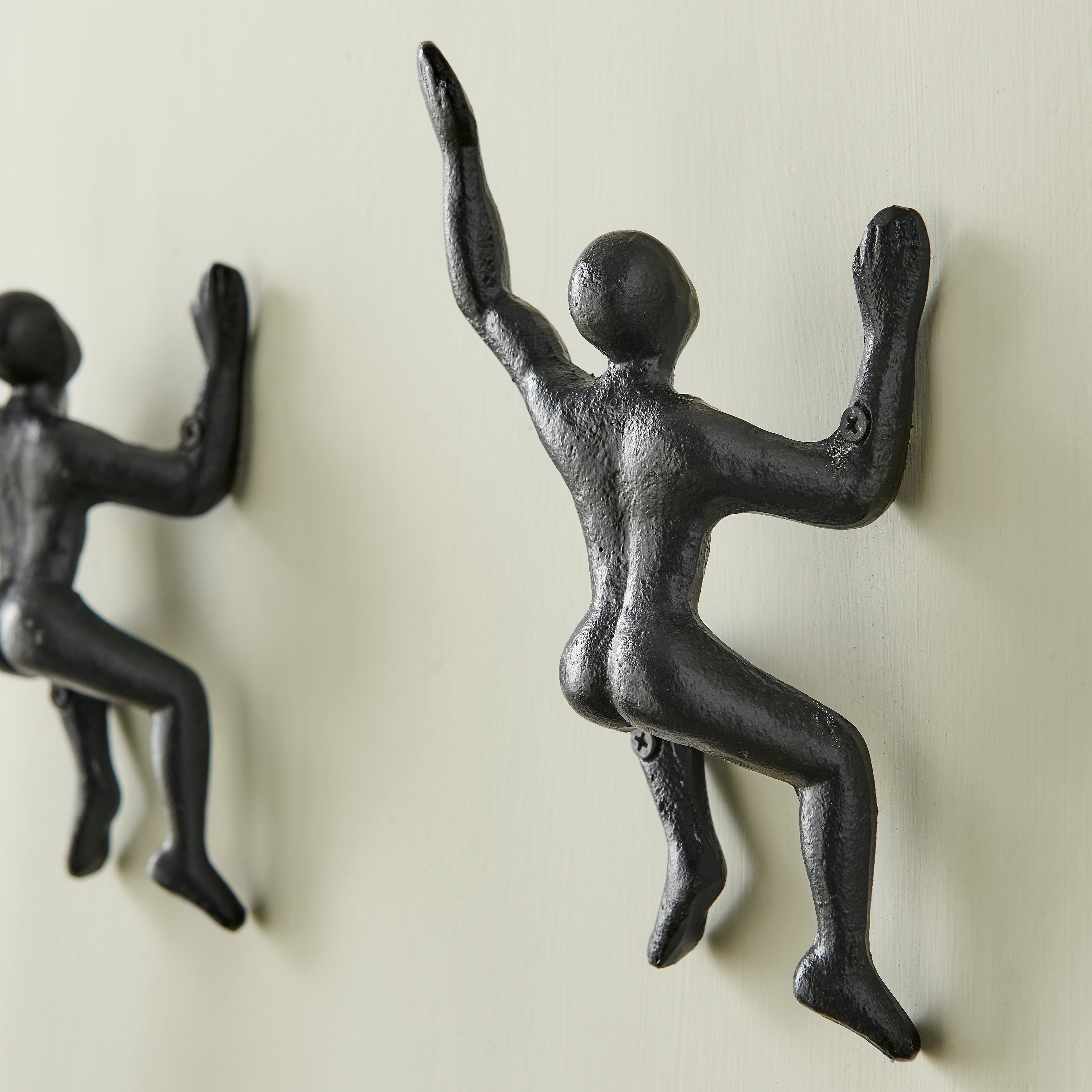 BowLift | "Wall Climber" Cast Iron Decorative Black Wall Mount Hooks (Set of 2)