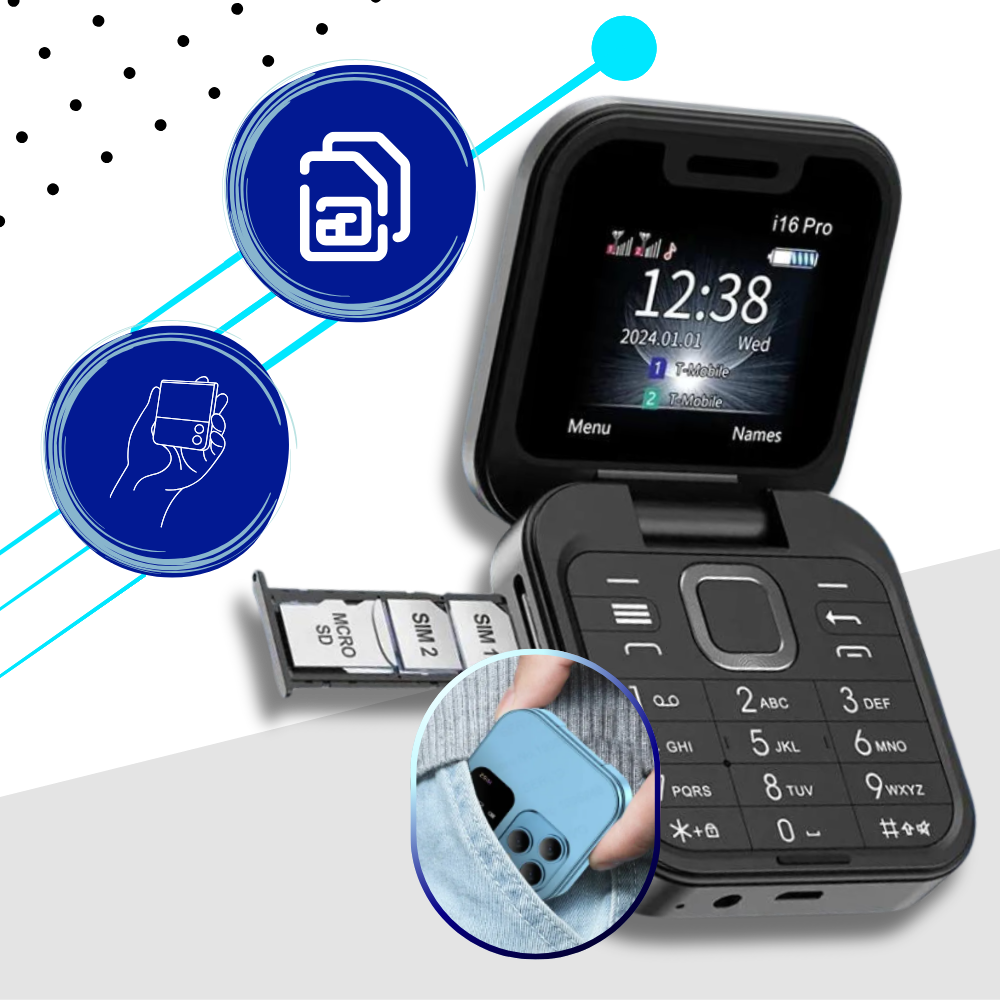 Small foldable mobile phone with dual SIM card