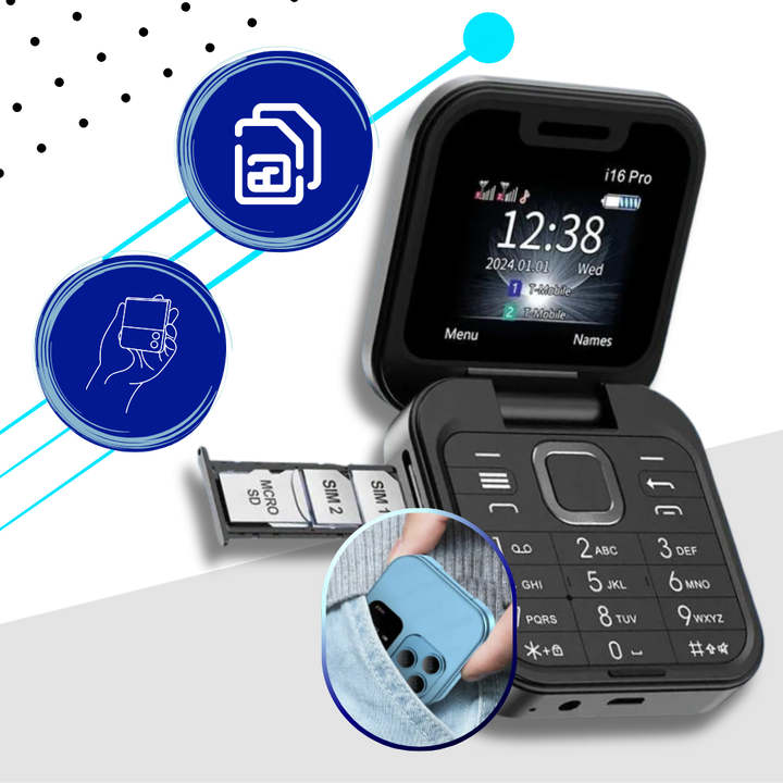 Small foldable mobile phone with dual SIM card