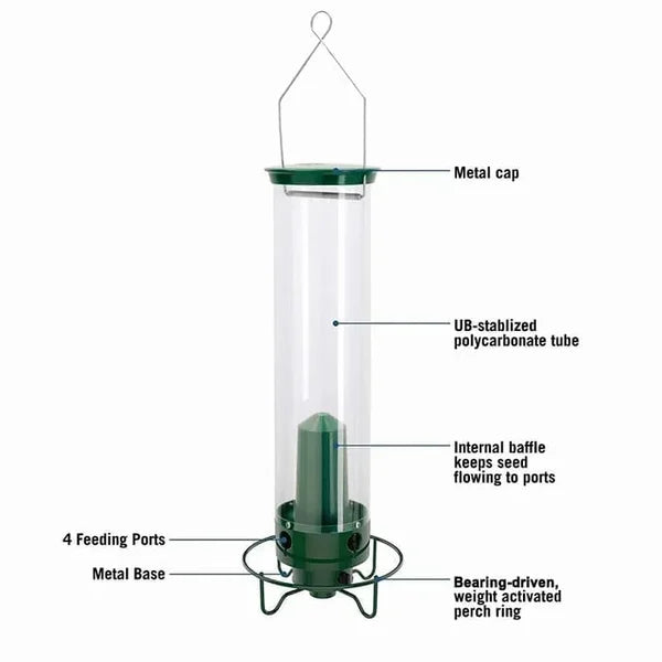 BowLift | Squirrel-Proof Bird Feeder | Spinning Tube Feeder with 4 Ports & 5 lb Seed Capacity