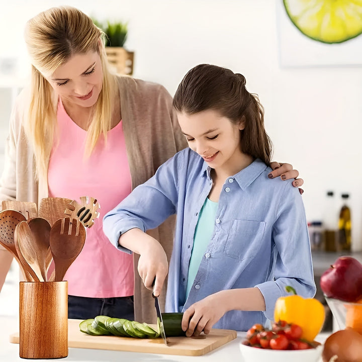 7-Piece Wooden Kitchen Utensil Set for Pans and Daily Cooking | Bowlift