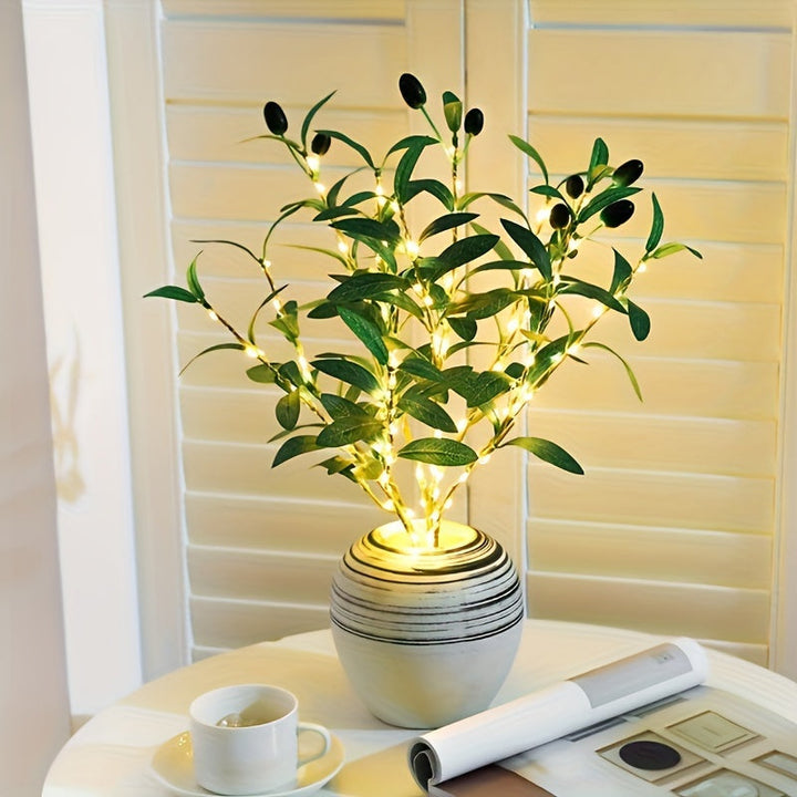 LumiTak – Elegant Olive Branch LED Table Lamp Bowlift