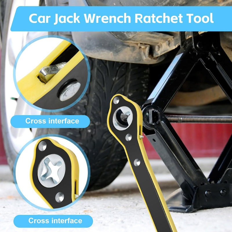 Heavy-Duty Scissor Jack Ratchet Wrench – 360° Rotating Tire Lift Tool with Cross Adapter Kit Bowlift