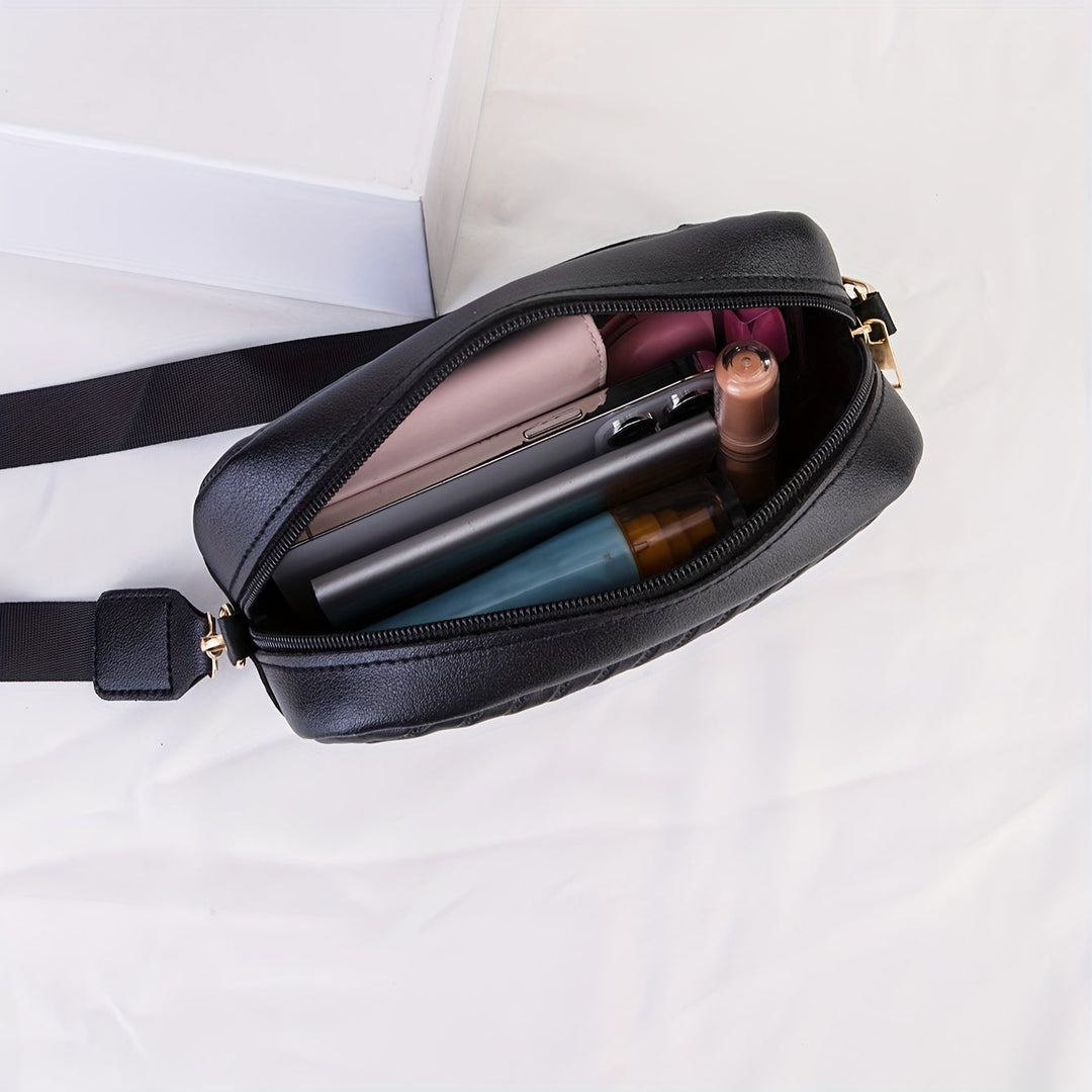 BowLift | NoirGlitz Padded PU Messenger Bag – Black Elegant Shoulder Bag with Sequins and Removable Strap