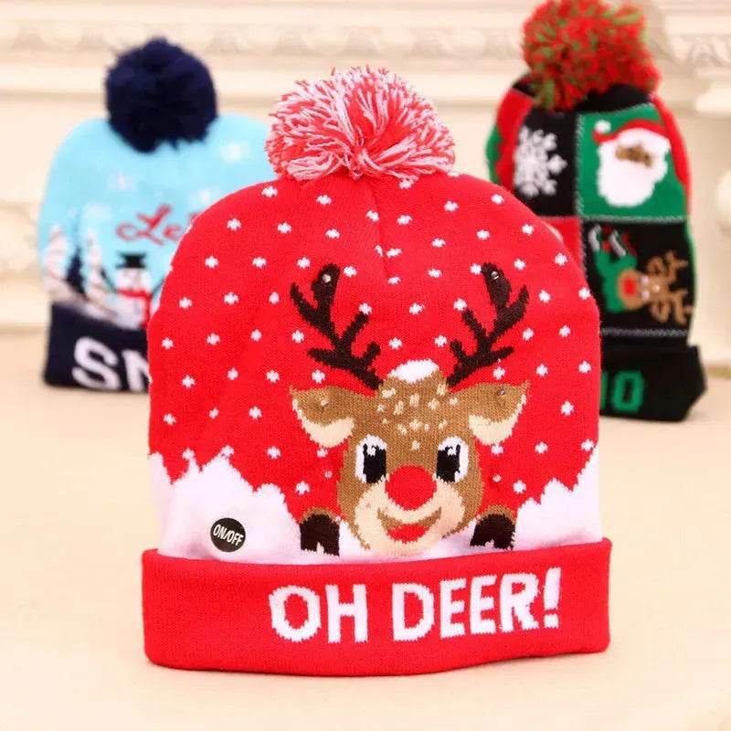 BowLift | LED Christmas Hat Sweater Knitted Beanie Christmas Light Up Knitted Hat Christmas Gift  Kids Xmas New Year Decorations