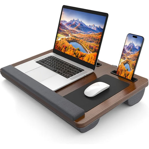 Ergonomic laptop stand with wrist support and device slots | Bowlift