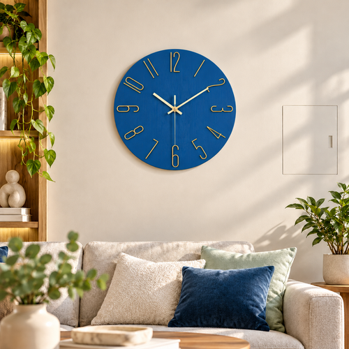 Modern Minimalist Wood-Texture Wall Clock with Raised Wire Numerals Bowlift