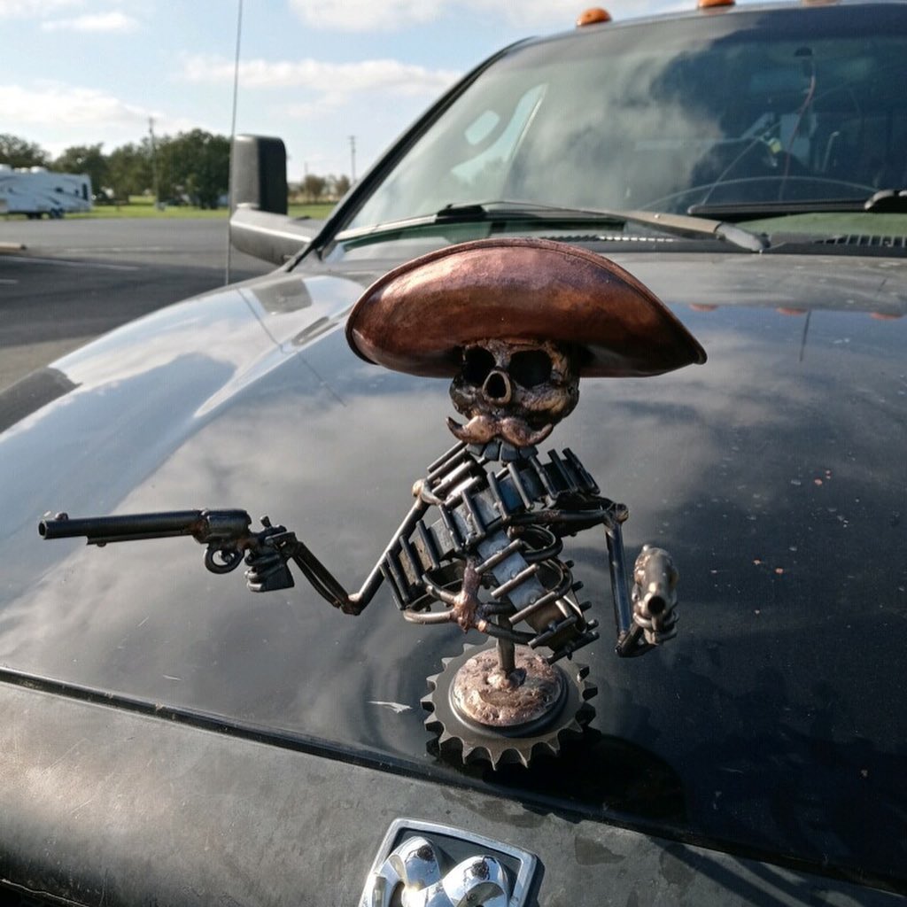 BowLift | Handmade Cast Cowboy Skull Gunslinger Hood Ornament Sculpture