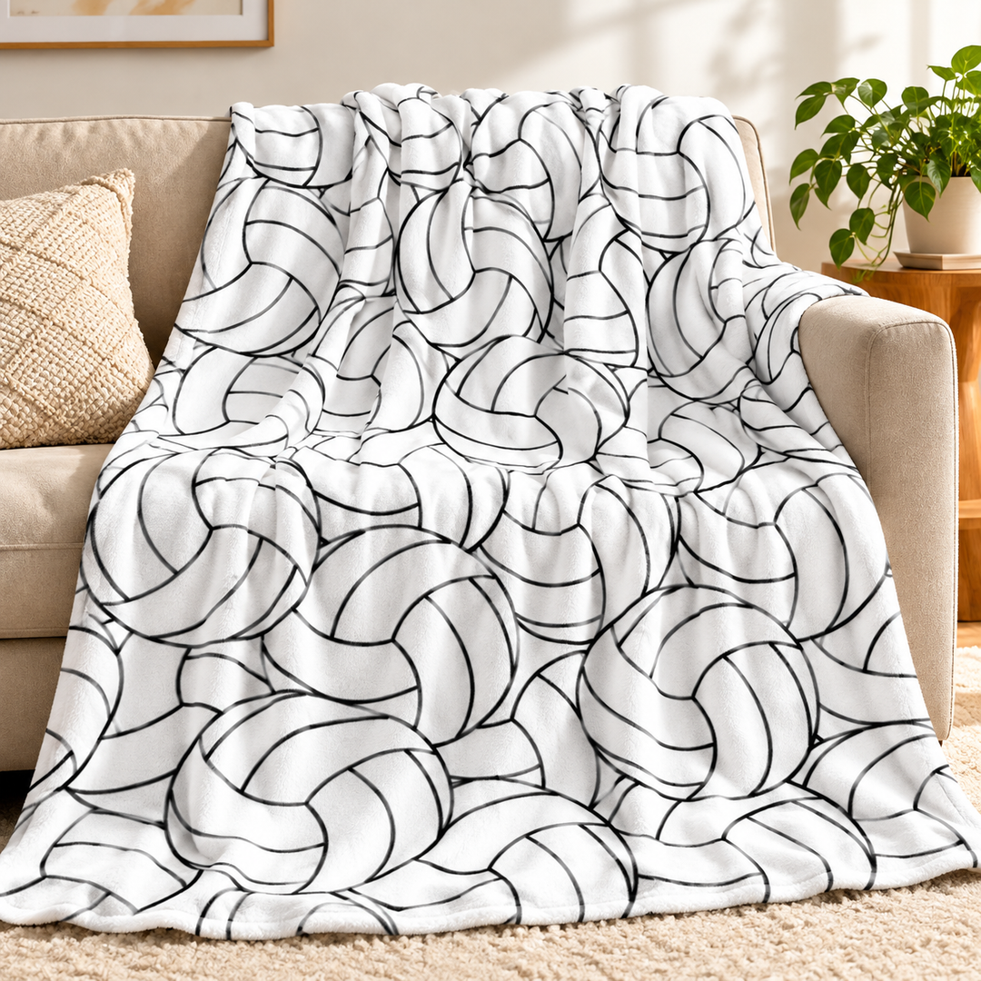 Oversized Plush Volleyball Pattern Throw Blanket Bowlift