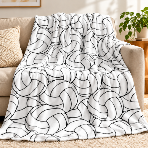 Oversized Plush Volleyball Pattern Throw Blanket Bowlift