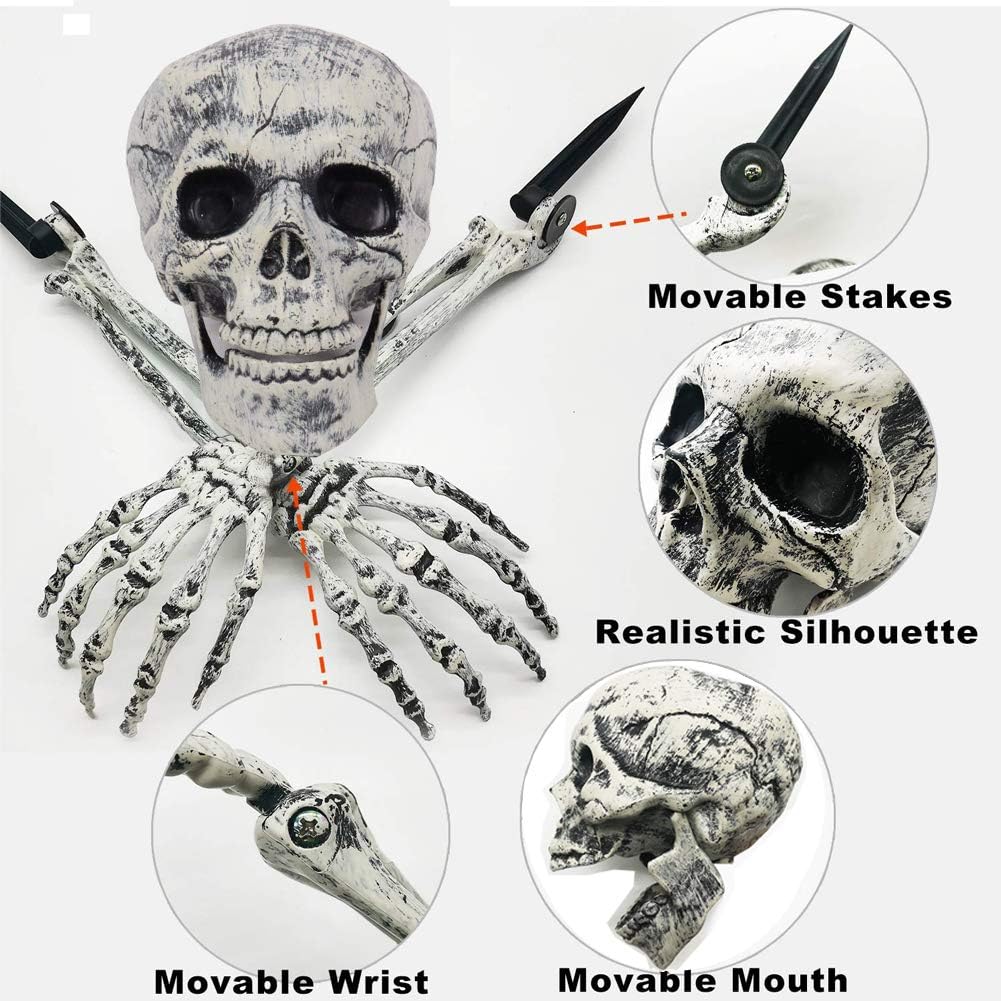 BowLift | Halloween Yard Decoration | Light-Up Skull & Skeleton Arms | 8-Mode LED Outdoor Prop